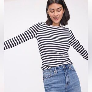 REITMANS Striped Dark Blue and White Ribbed Top (NWT)